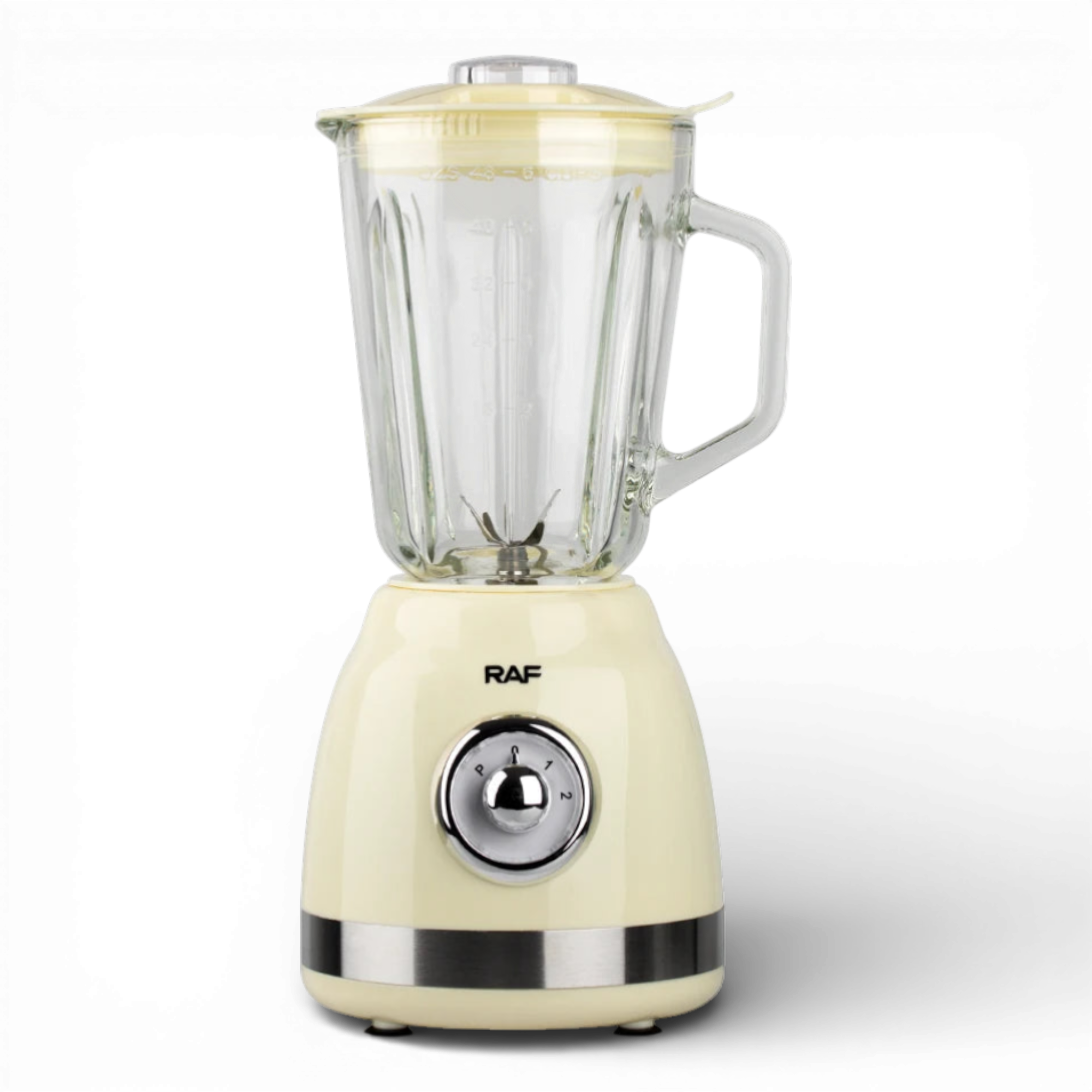 Blender Electric de sticla 2 in 1 RAF® , 1000 W cu Rasnita de Cafea, capacitate recipient 1.5L, 2 trepte viteza, Crem Metalic