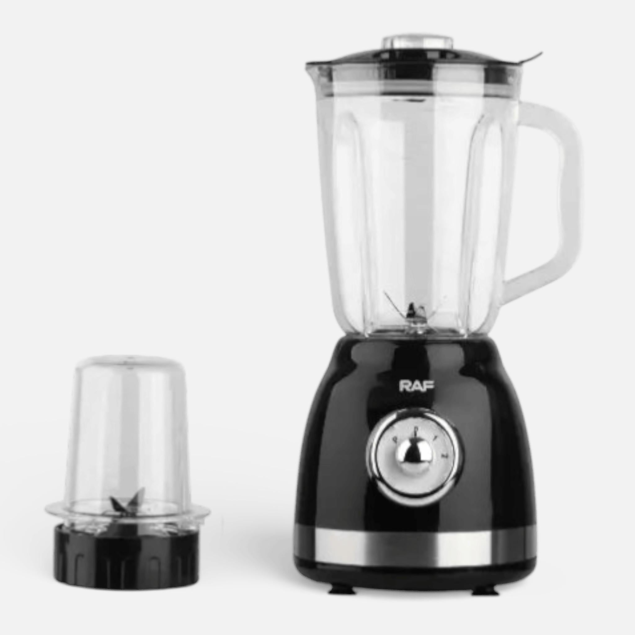 Blender Electric de sticla 2 in 1 RAF® , 1000 W cu Rasnita de Cafea, capacitate recipient 1.5L, 2 trepte viteza, Negru