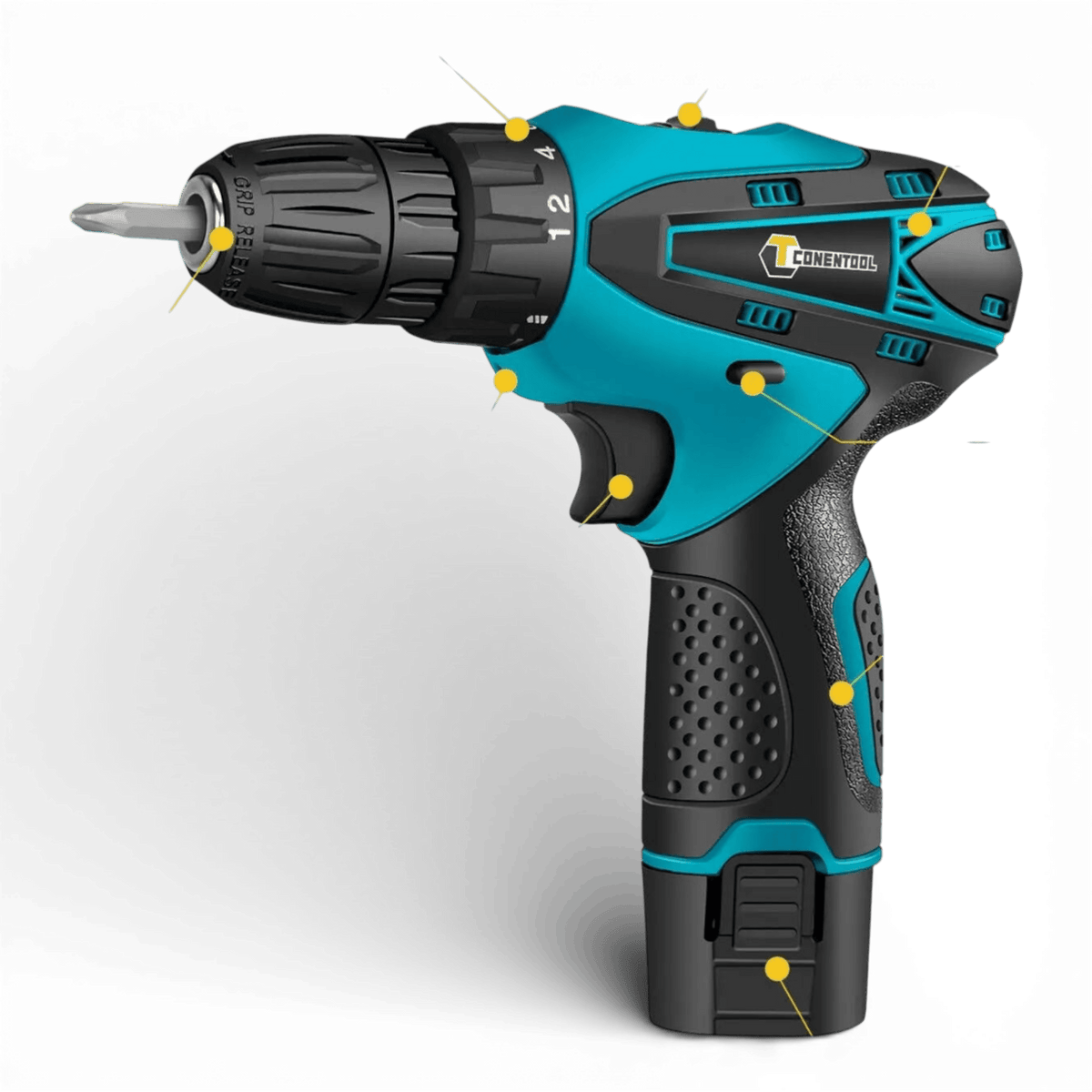 Set Bormasina Electrica cu 2 Acumulatori 12V, Set 24 de Accesorii, 1400 RPM