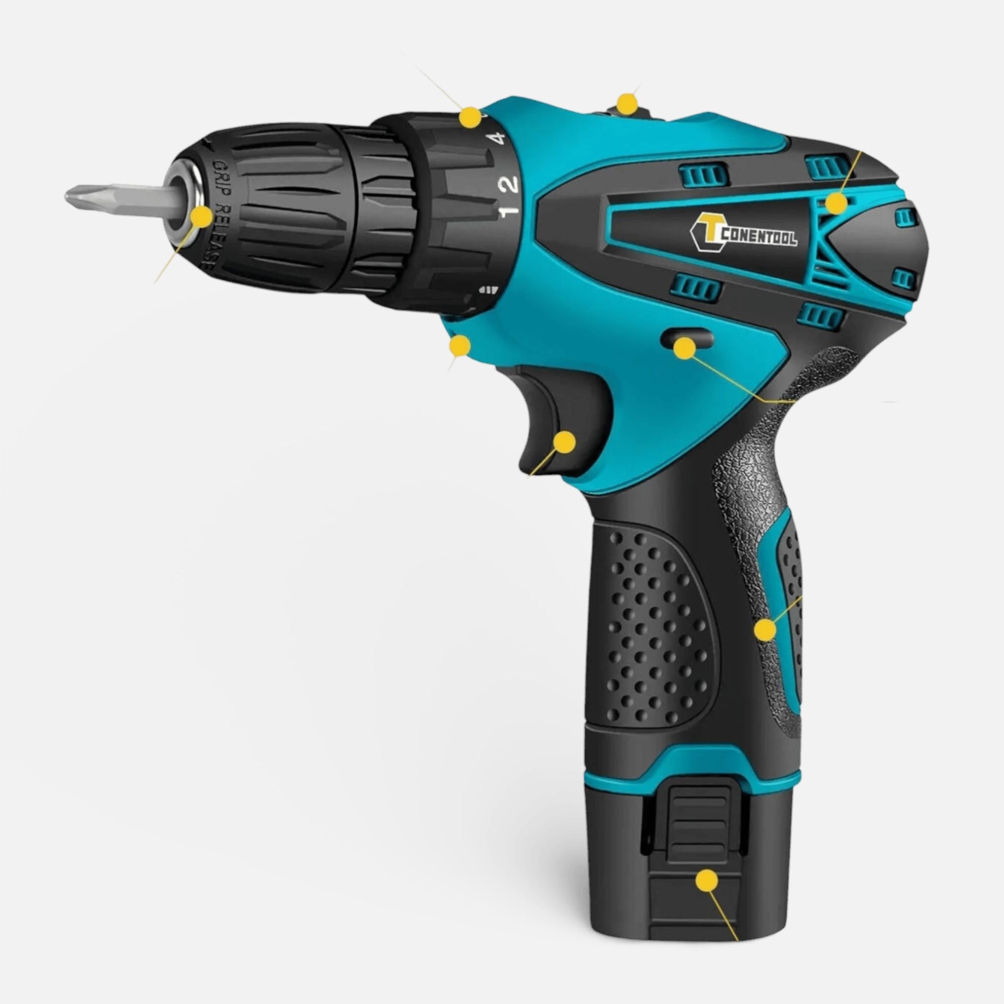 Set Bormasina Electrica cu 2 Acumulatori 12V, Set 24 de Accesorii, 1400 RPM