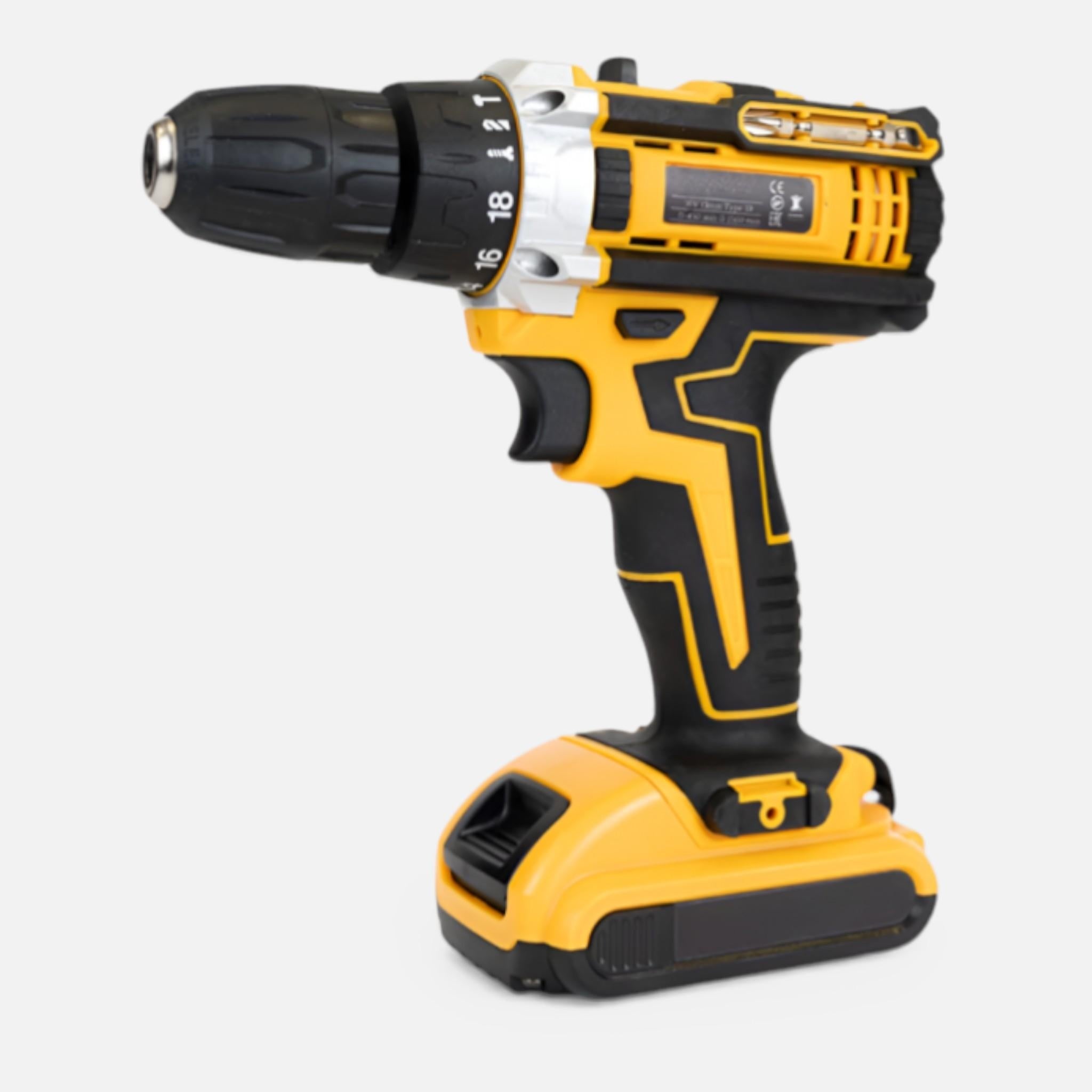 Bormasina de gaurit si insurubat cu acumulator AEIDEN, cu percutie, 2 acumulatori 48V 8.0Ah, 500W, set 30 accesorii, statie de incarcare, valiza transport, Galben/Negru