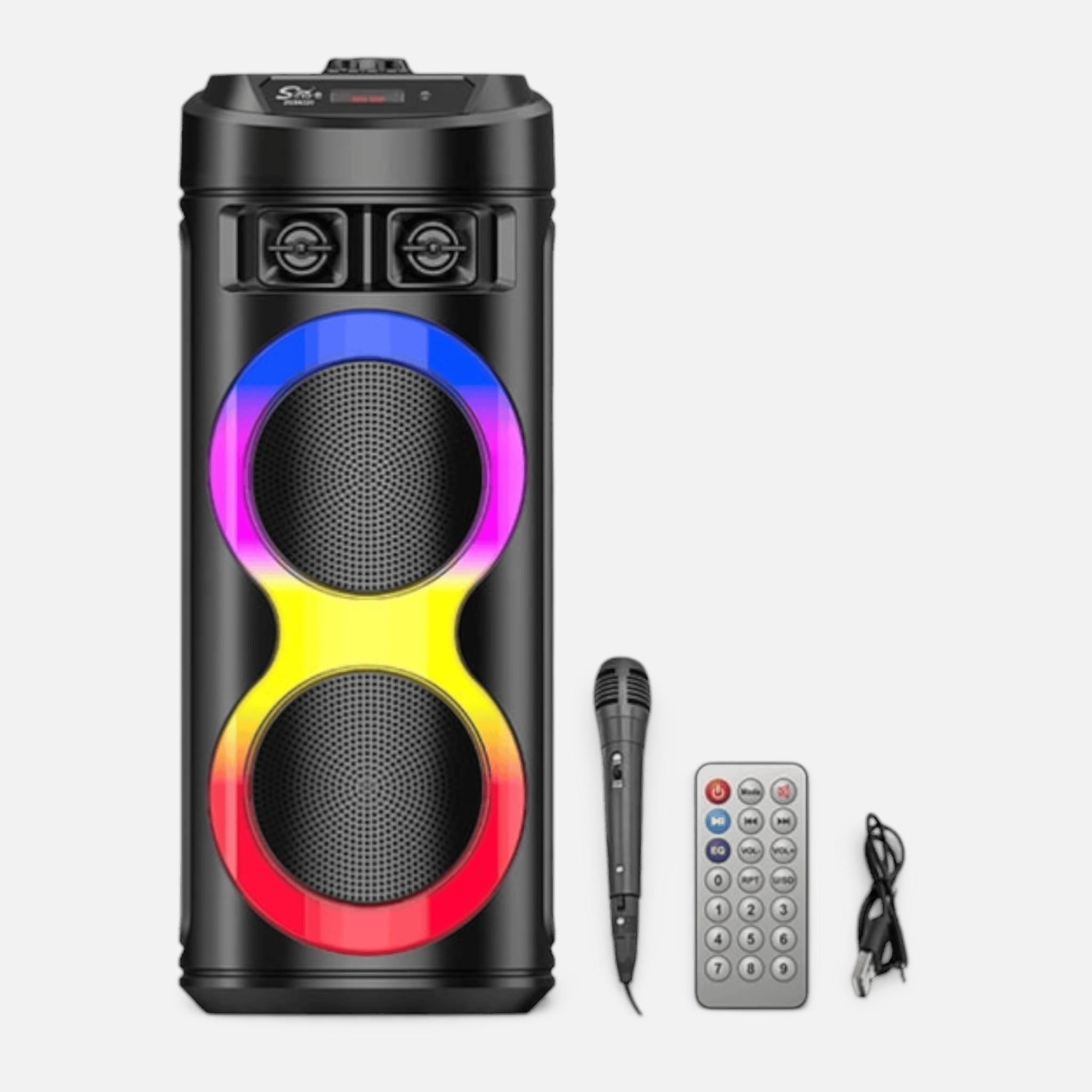 Boxa Profesionala AEIDEN®  XL 300W, 2 Difuzoare 6.5 INCH, Autonomie Mare + Super Bass + Joc Lumini, Karaoke, Conex. Bluetooth, USB, RadioFM, Cadou Casca Bluetooth + Stick USB + Microfon