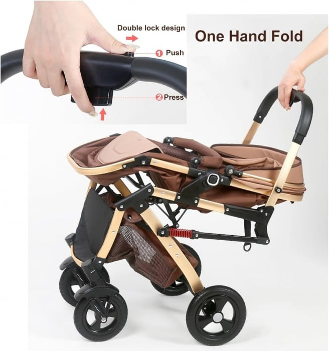 Carucior 2 in 1 pentru copii, pliabil, cu suspensii, transformabil landou-sport, 0-36 luni, cos pentru accesorii