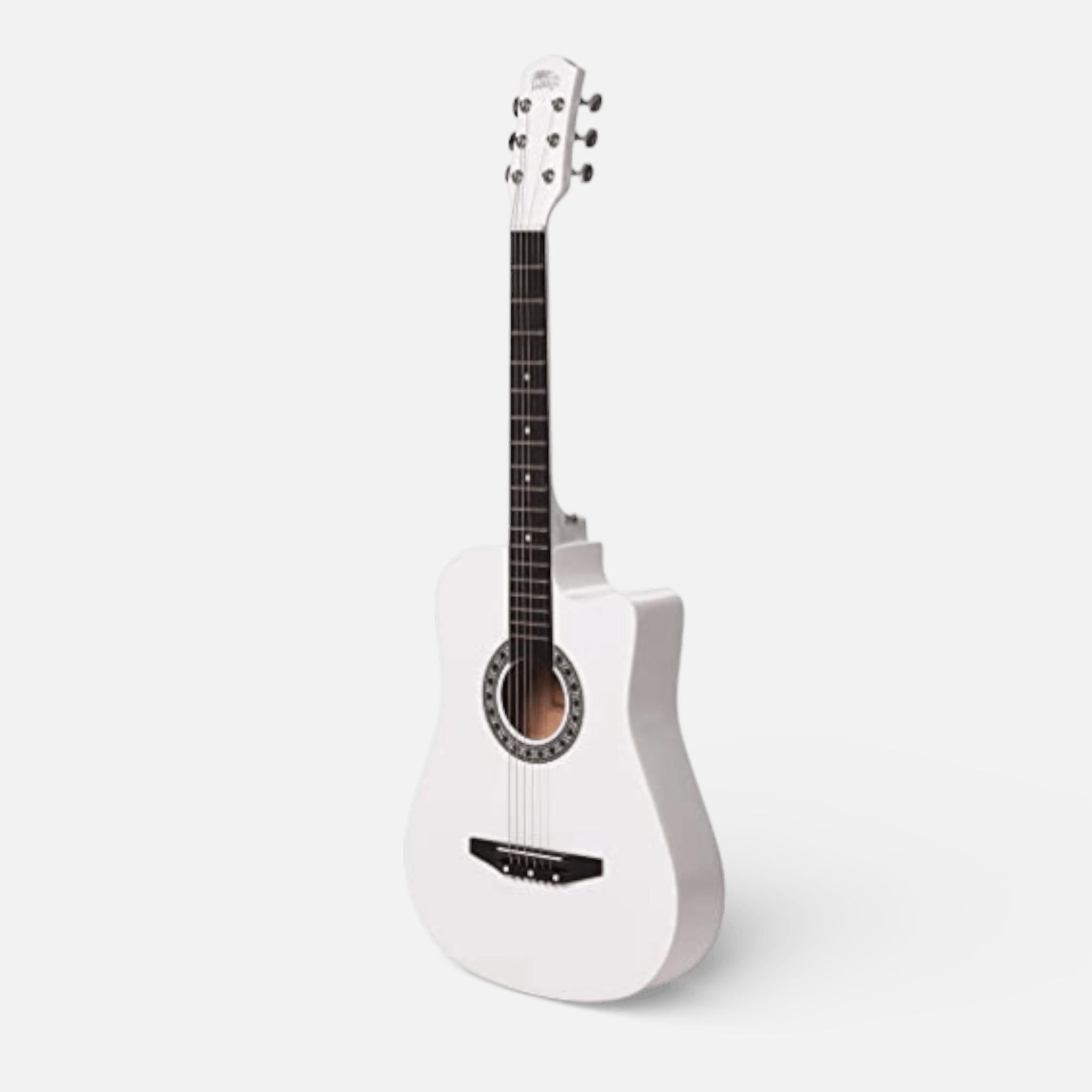 Chitara Acustica Alba 4/4 38" ( 95 x 35 cm ), pentru Incepatori si Adulti, Recomandata peste 8-10 Ani, 6 Corzi Metalice, 20 De Taste