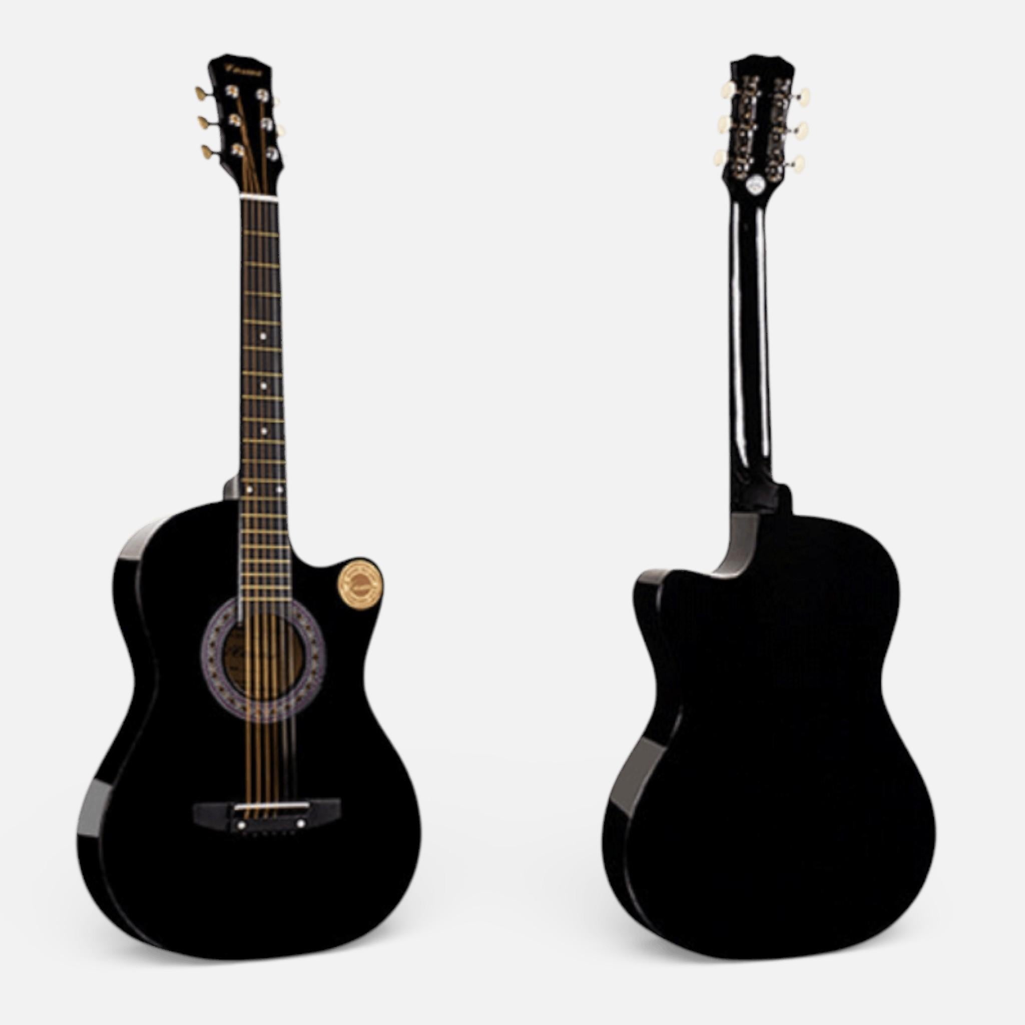 Chitara Acustica Negru 4/4 38" ( 95 x 35 cm ), pentru Incepatori si Adulti, Recomandata peste 8-10 Ani, 6 Corzi Metalice, 20 De Taste