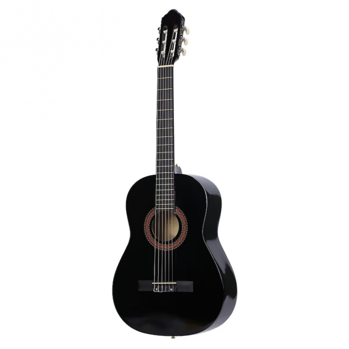 Chitara Clasica Negru 4/4 38" ( 95 X 35 CM ), pentru Incepatori si Adulti, Recomandata peste 8-10 ani, 6 Corzi Metalice, 20 De Taste