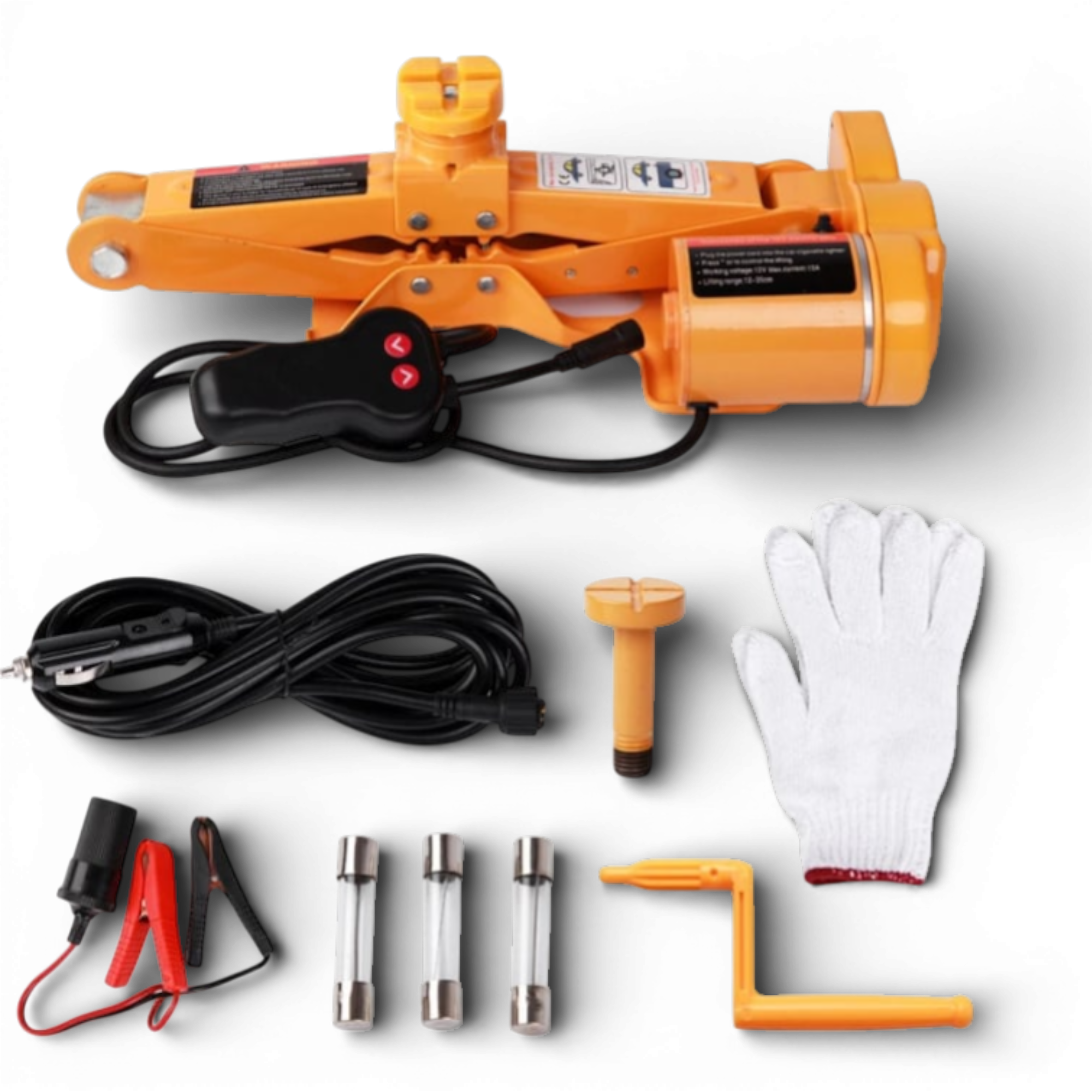 Cric auto AEIDEN ® electric tip foarfeca 12V cu trusa completa – 3 tone, portabil, cu telecomanda, cleme pentru baterie, cablu lung, manusi si cutie de transport, ideal pentru schimbarea rotilor si reparatii