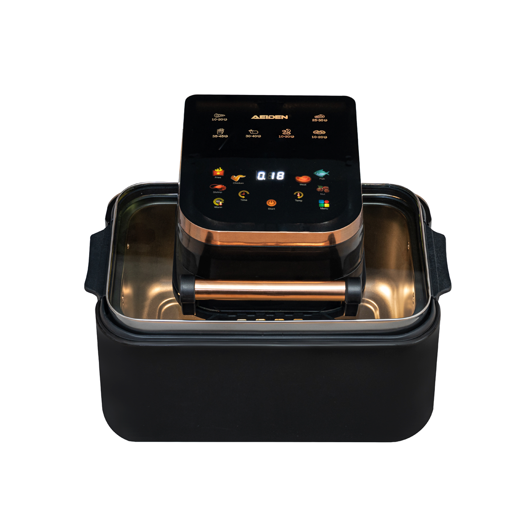 Friteuza Airfryer cu aer cald AEIDEN®, AE-2513 2500W, capacitate mare 12L, multifunctional pentru cartofi prajiti, carne, coacere si altele, 11 programe, display LCD, Negru-Auriu