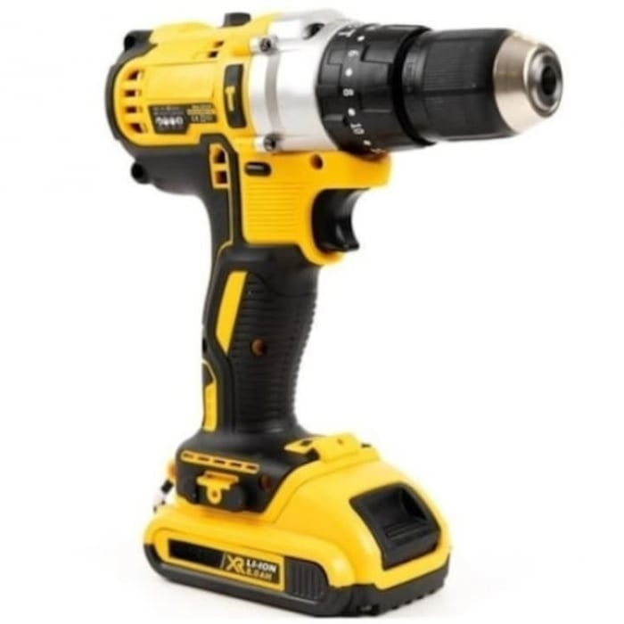 Bormasina de gaurit si insurubat cu acumulator, AEIDEN ® cu percutie, autofiletanta, 30 accesorii, 2 acumulatori, 48V 8.0 Ah, 500W, statie incarcare, valiza transport, design modern, Galben/Negru