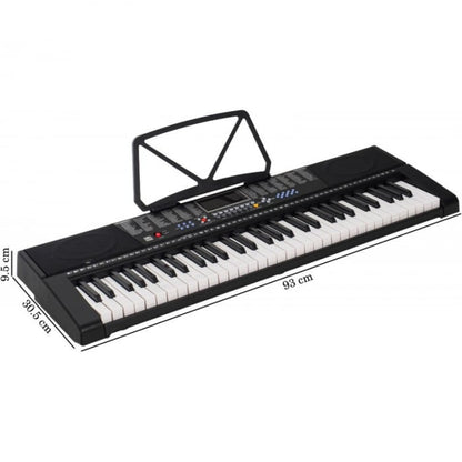 Orga electronica 61 clape, 255 ritmuri, 255 timbre, 50 melodii demonstrative, 5 octave, clape luminate led, functii invatare 3 lectii, functii inregistrare si redare, usb, mp3, afisaj lcd, suport part