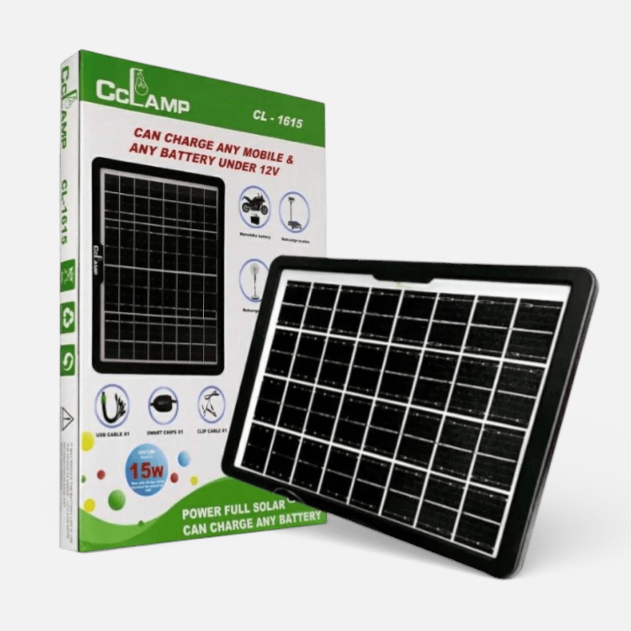 Panou solar portabil cu regulator, 15 W, tensiune 16 V / 9 V / 6 V, porturi multiple USB, IP65, încărcare dispozitive electronice și baterii auto/moto, negru