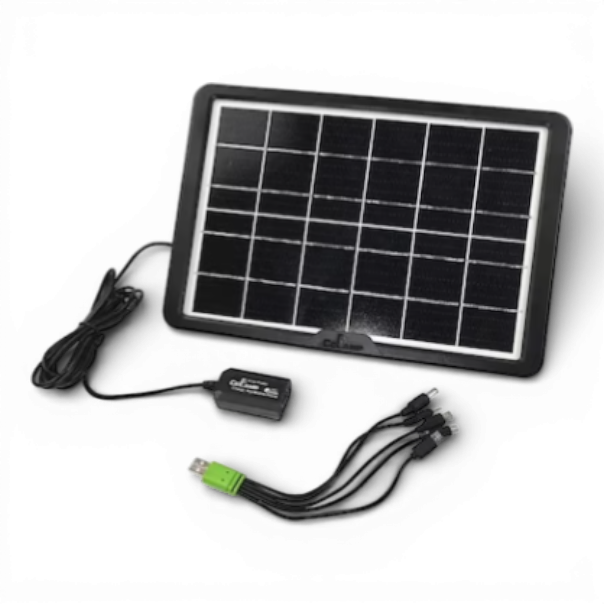 Panou Solar Portabil, Putere 8W, Tensiune 6V, IP65, Cablu cu Mufe 5 in 1, Negru