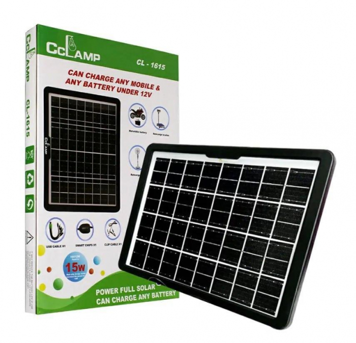 Panou solar portabil cu regulator, 15 W, tensiune 16V / 9V / 6V, 15W, Port multi USB, IP65, Incarcare dispozitive electronice sau baterii auto si moto, Negru