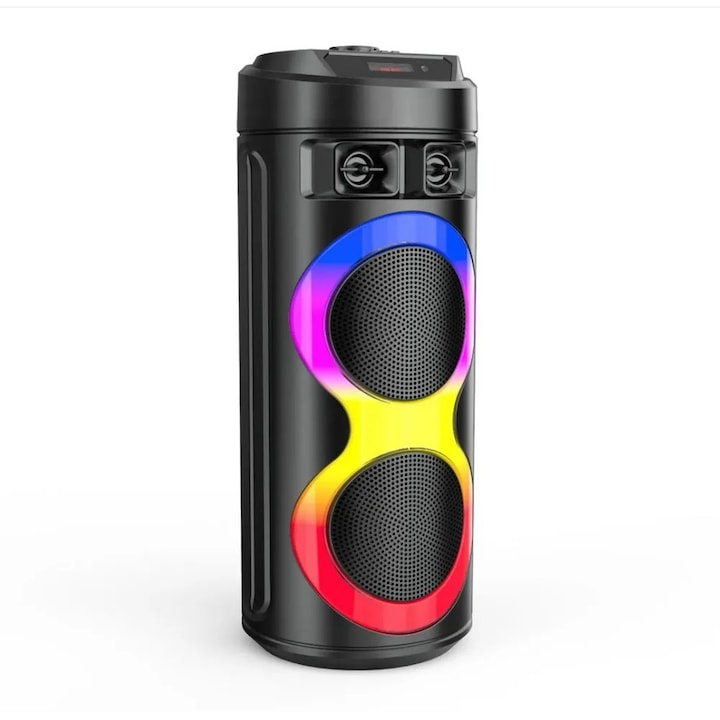 Boxa Profesionala AEIDEN®  XL 300W, 2 Difuzoare 6.5 INCH, Autonomie Mare + Super Bass + Joc Lumini, Karaoke, Conex. Bluetooth, USB, RadioFM, Cadou Casca Bluetooth + Stick USB + Microfon