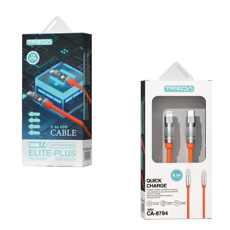 Cablu Cauciuc 1m încărcător rapid, tip C to IOS  - CA8795 100W  portocaliu