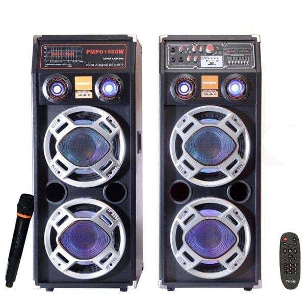 Set Boxe Audio Profesionale 2304, Egalizator pe 7 Benzi, Sistem Karaoke, Putere 700 W, Lumini RGB, Conectivitate Bluetooth, Port USB, Slot SD Card, AUX In, FM Radio, Cadou Microfon si Telecomanda