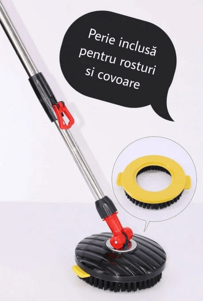 Set Mop Magic Rotativ 360° cu Talpă și Cuvă din Inox, 4 Rezerve Diferite + Perie Rosturi, Covoare Incluse