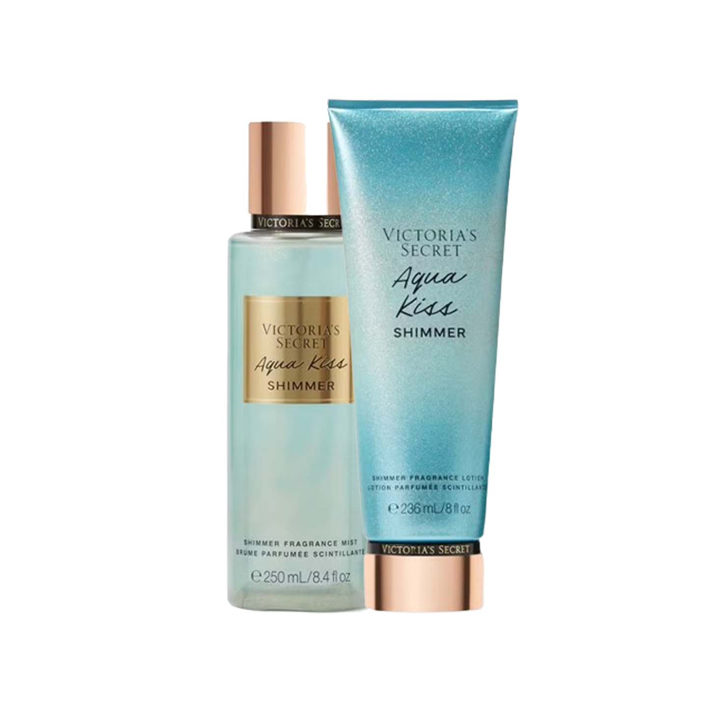 Set Victoria's Secret Spray de corp 250ml+ Lotiune de corp 236ml, Aqua Kiss Shimmer - sham.ro