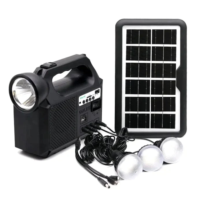 Kit Solar Portabil GDLite GD-8017M, Panou solar, USB, Bluetooth, Radio FM, MP3, Lanterna LED, 3 Becuri Incluse, Incarcare telefonica - SHAM - Eleganta autentica, Inspiratie modena.