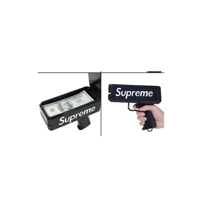 Pistol SUPREME de aruncat bani sau pliante, pentru petreceri si aniversari, 100 de bancnote incluse, negru - SHAM - Eleganta autentica, Inspiratie modena.