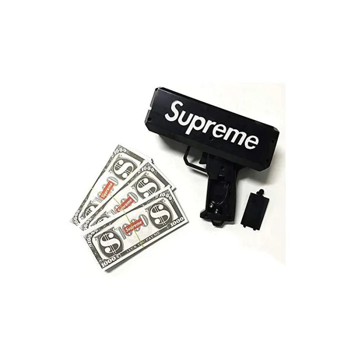 Pistol SUPREME de aruncat bani sau pliante, pentru petreceri si aniversari, 100 de bancnote incluse, negru - SHAM - Eleganta autentica, Inspiratie modena.