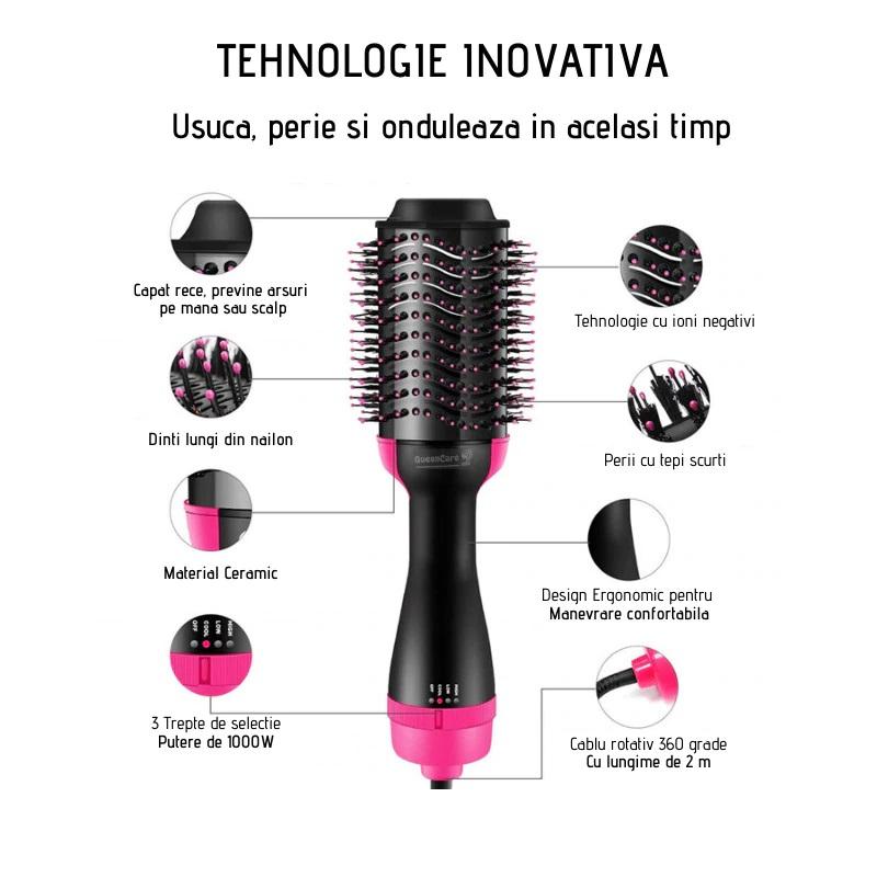 Perie fixa cu aer cald, 1000 W, One Step 3 in 1 - SHAM - Eleganta autentica, Inspiratie modena.