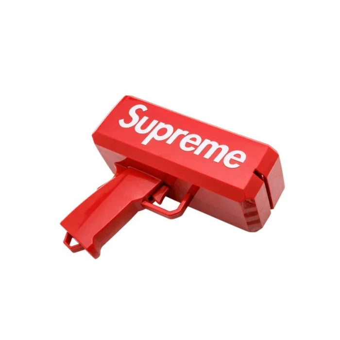 Pistol SUPREME de aruncat bani sau pliante, pentru petreceri si aniversari, 100 de bancnote incluse, rosu - SHAM - Eleganta autentica, Inspiratie modena.