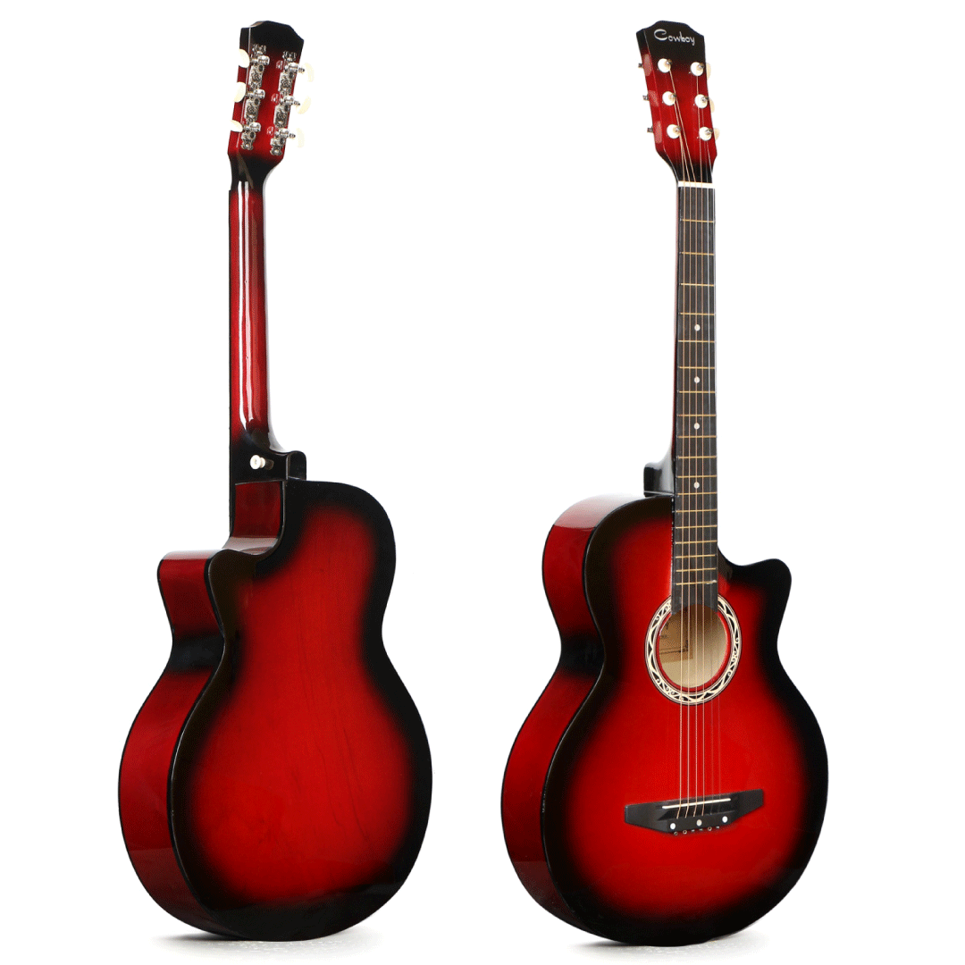 Chitara Acustica Rosu 4/4 38" ( 95 x 35 cm ), pentru Incepatori si Adulti, Recomandata peste 8-10 Ani, 6 Corzi Metalice, 20 De Taste - SHAM - Eleganta autentica, Inspiratie modena.