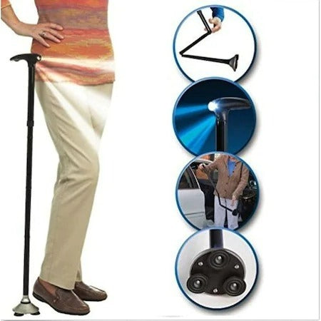 Baston telescopic de sprijin pliabil cu lanterna si pivoti stabilizatori Trusty Cane,negru - SHAM - Eleganta autentica, Inspiratie modena.