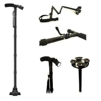 Baston telescopic de sprijin pliabil cu lanterna si pivoti stabilizatori Trusty Cane,negru - SHAM - Eleganta autentica, Inspiratie modena.