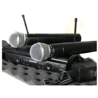 Sistem Audio Profesional 2 Microfoane Wireless Shure UHF SM58-1, Valiza Transport, Jack de 6.3mm, Adaptor Alimentare 220V, 2 Baterii de 9V, Raza Operare 100m - SHAM - Eleganta autentica, Insp