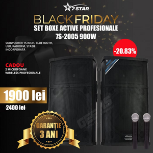 Set Boxe Active Profesionale 2005 900W, Subwoofer 15 INCH, Bluetooth, USB, RadioFM, Statie INCORPORATA, CADOU 2 Microfoane Wireless Profesionale - SHAM - Eleganta autentica, Inspiratie modena